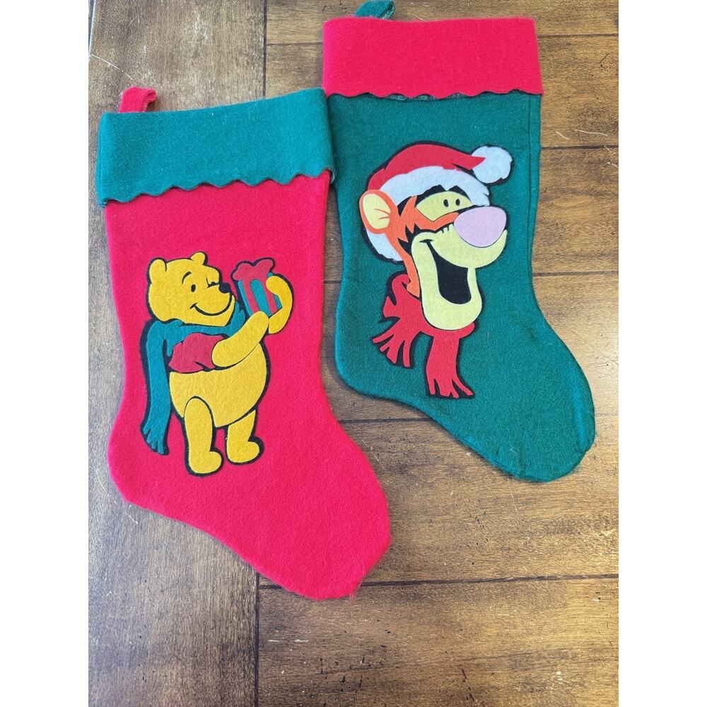 Winnie the Pooh and Tigger Christmas Stockings Vintage Red Green